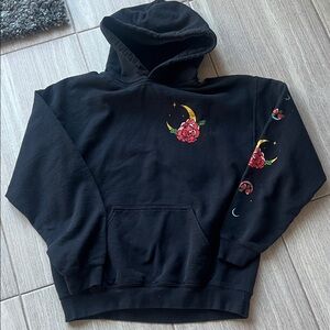 Fifth Sun Black Hoodie with Floral Moon Design